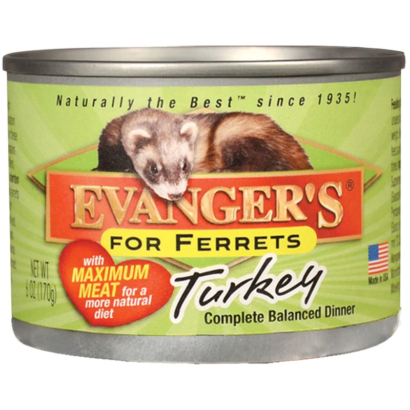 Evanger's Dinde – Repas Humide pour Furets & Animaux Exotiques – 12 Portions, 6 oz Chacun, Sans Gluten et Sans Céréales, Protéine Unique, Emballage Sans BPA