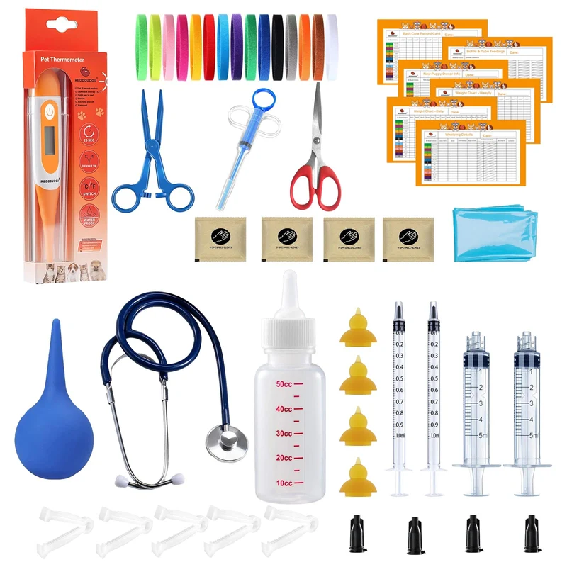 REDDOUDOU Kit de naissance pour chiots et chatons – Kit whelping complet avec tétines, biberons et outils