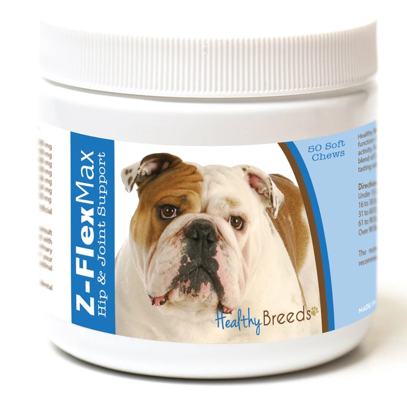 Healthy Breeds Z-Flex Max – Friandises molles pour hanches et articulations (Bouledogues), 50 pièces