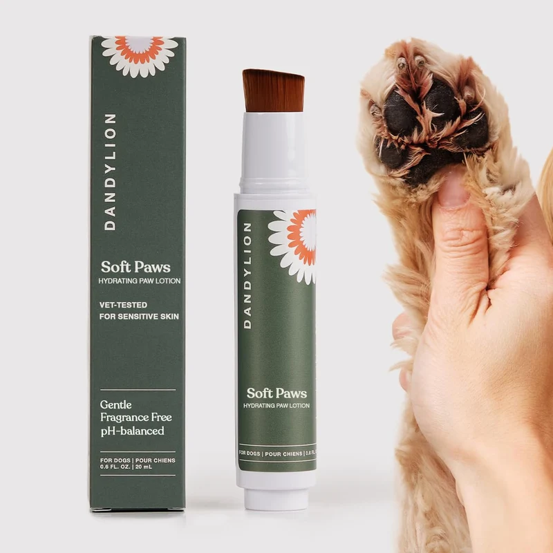 Dandylion Soft Paws – Lotion hydratante pour pattes de chien avec pinceau intégré | Sans parfum | pH équilibré | 0,6 fl oz (17 ml)