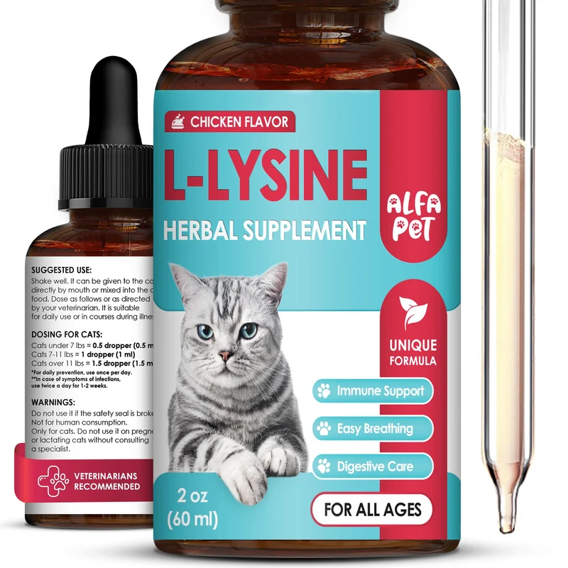 Alfa Pet L Lysine pour Chats avec Taurine et Probiotiques – Vitamines A et B – Soutien des Yeux et des Voies Respiratoires – 2 oz