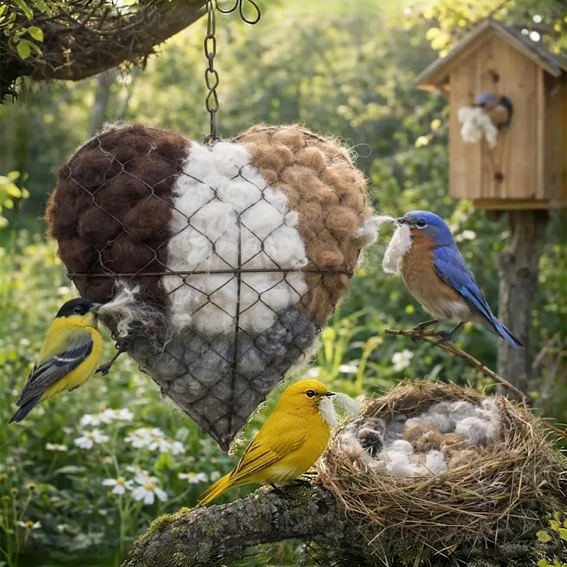 Generic Cœur de Nidification en Fibre d'Alpaga — Abri Réutilisable pour Oiseaux du Jardin