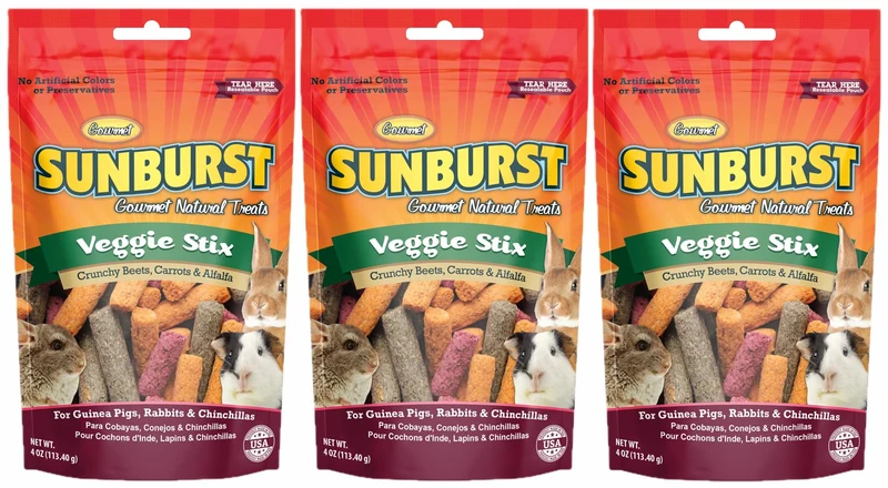 Sunburst Veggie Stix — Friandises naturelles gourmandes pour cobayes, lapins et chinchillas (lot de 3)