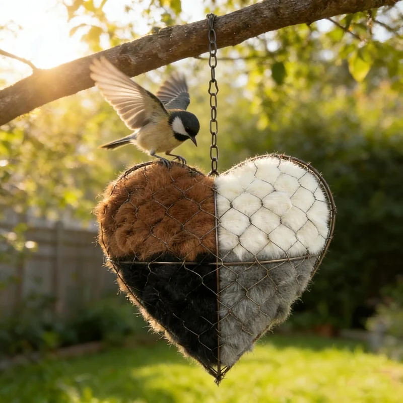 Cœur Nid en Fibres d'Alpaga – Habitat pour Oiseaux du Jardin, Fait Main