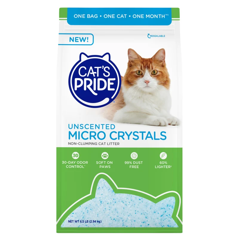 Cat’s Pride Micro Cristaux Litière pour Chats – Non Agrégante, Sans Parfum, 30 Jours d’Odeur, 99% Sans Poussière, Léger, Doux pour les Pattes (6,5 lb)