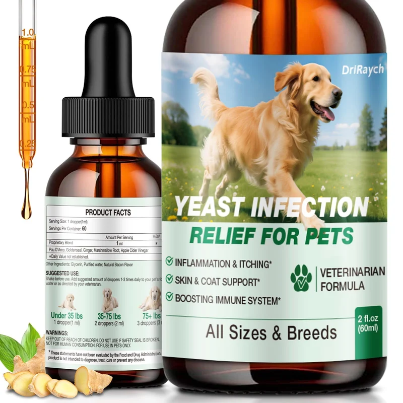 DriRaych – Gouttes naturelles pour infections à levures chez le chien | Soulagement cutané et oreilles
