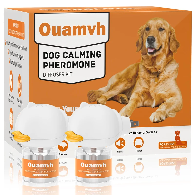 Ouamvh Diffuseur Calmant pour Chiens – 4 en 1, Phéromones, Kit 2 Diffuseurs + 2 Recharges (48 ml)