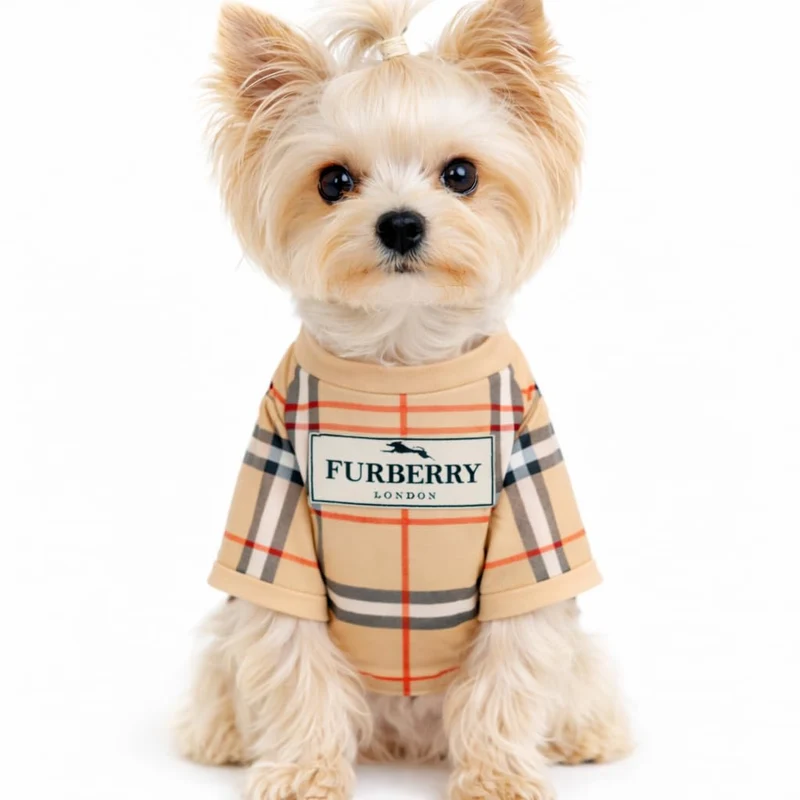 T-shirt Chien Designer Luxe – Vêtement tendance pour petits chiens par Everything Chic (FurberryTee, Medium)