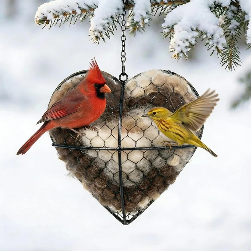 Cœur-nid artisanal en fibre d’alpaga — support de nidification pour oiseaux (brun foncé)