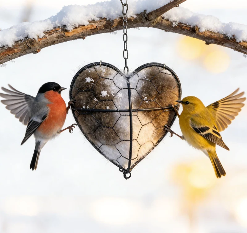 Cœur-nid en alpaga fait main pour oiseaux — fibres naturelles