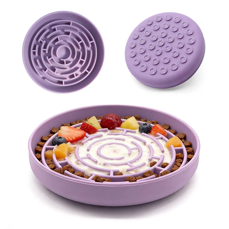 KOAIDOLMO Bol Lent Silicone avec ventouses – bol anti-gloutage puzzle pour chiens et chats (violet)