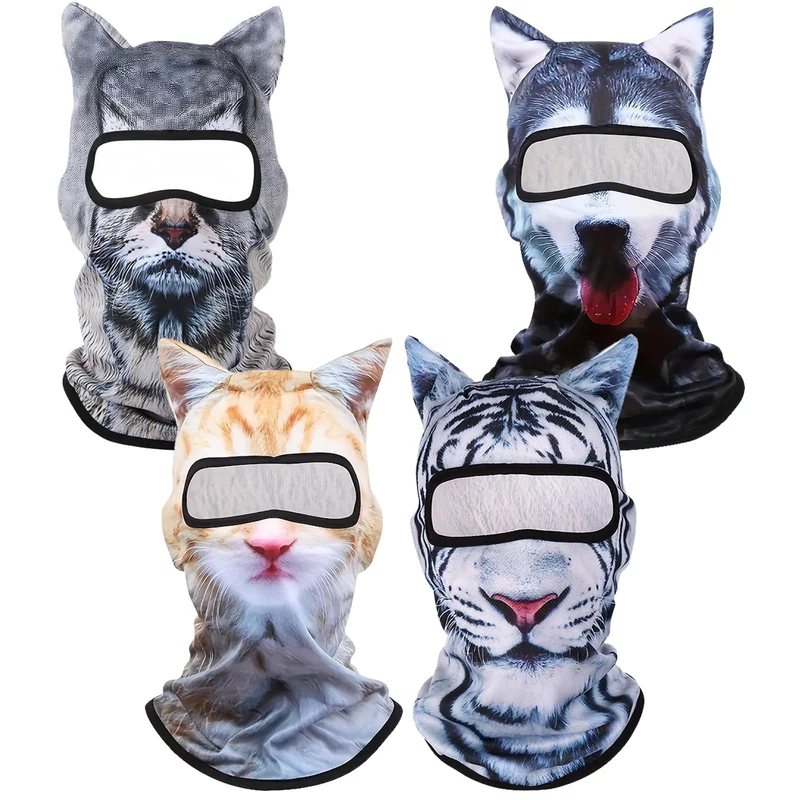 KUNAL | 4 pièces cagoule 3D chat pour ski — Balaclava respirante avec oreilles (jaune)