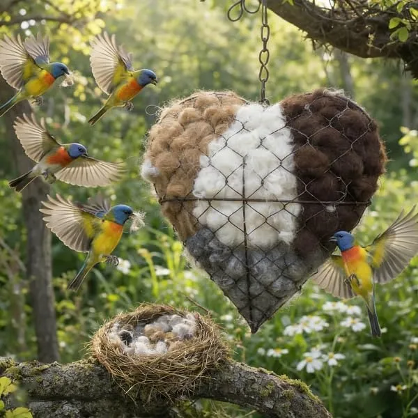 Lmptao Nid-Cœur en Fibres d’Alpaga – Refuge pour Oiseaux, Nid Réutilisable et Design Hivernal
