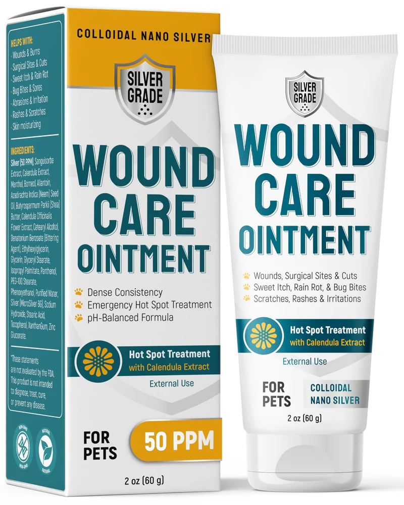 SILVER GRADE - Pommade soin plaies chien et chat en gel avec argent et calendula – Tube 2 oz
