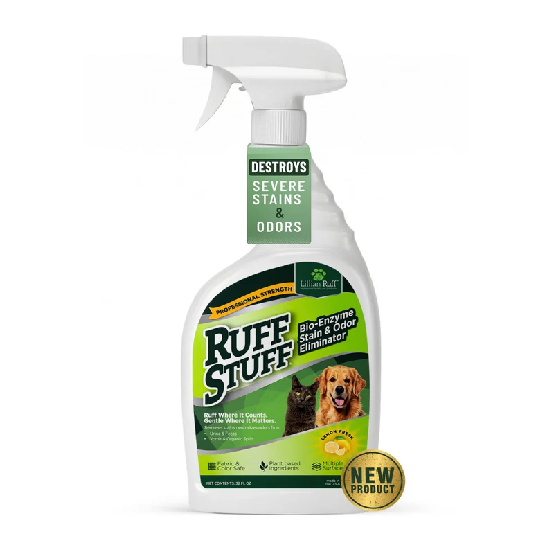 Lillian Ruff – Ruff Stuff Puissance Maximale Détergent enzymatique pour Taches et Odeurs d’Animaux, Spray – Sécurité Tissus, 32 oz (946 ml)