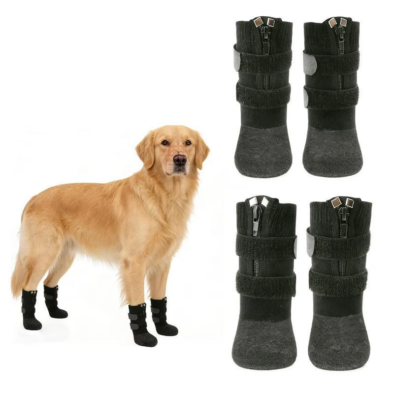 Phaechild Bottes anti-glisse pour chien — Imperméables, fermeture-éclair, taille L, noir