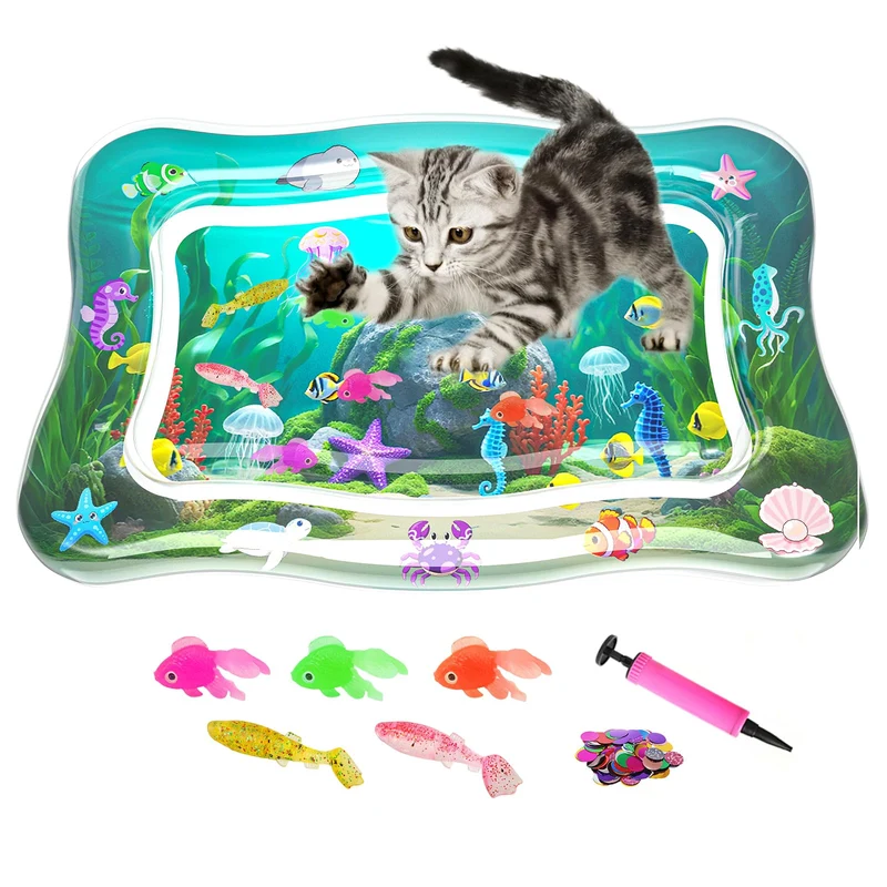PANRIO Tapis Eau Interactif pour Chats — PVC 0,7 mm, Poissons Flottants et Stimulation