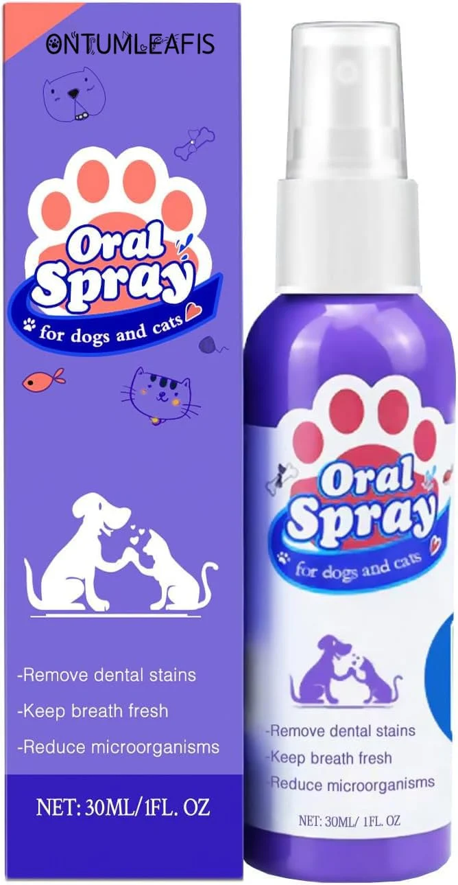 OntumLeafis Spray Nettoyant Dents pour Chats et Chiens – Élimine les taches et haleine fraîche