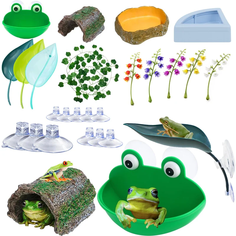 Enochainchin - Ensemble d'Accessoires 13 Pièces pour Grenouille Arbre | Habitat Terrarium Complet