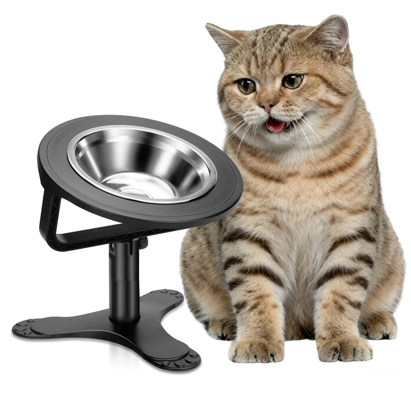 Tolopu Bols Chats surélevés – Support ajustable, bol inox anti-glisse, inclinaison 15°, 1 pack