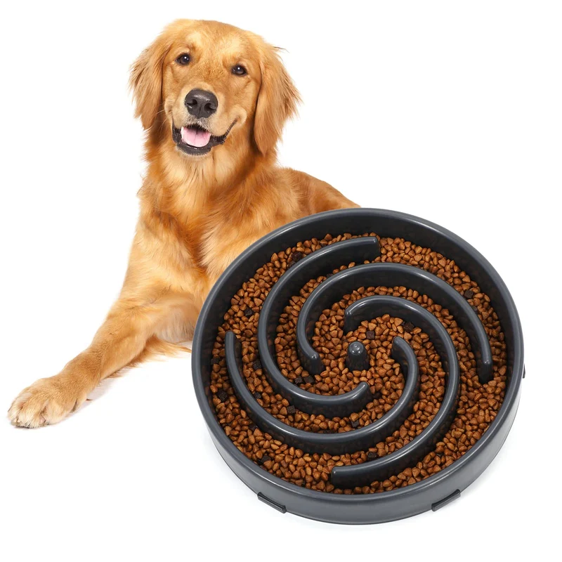 WHIPPY Bol Lent pour Chien — Labyrinthe Puzzle Gris pour Chiens Moyens à Grands, Non-Slip et Interactif