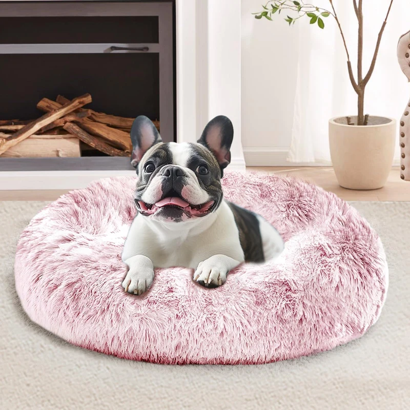 JOLLYVOGUE Lit Rond Apaisant pour Petits Chiens et Chats – 20 pouces, Lavable, Rose Fumé (Jusqu’à 15 lb)
