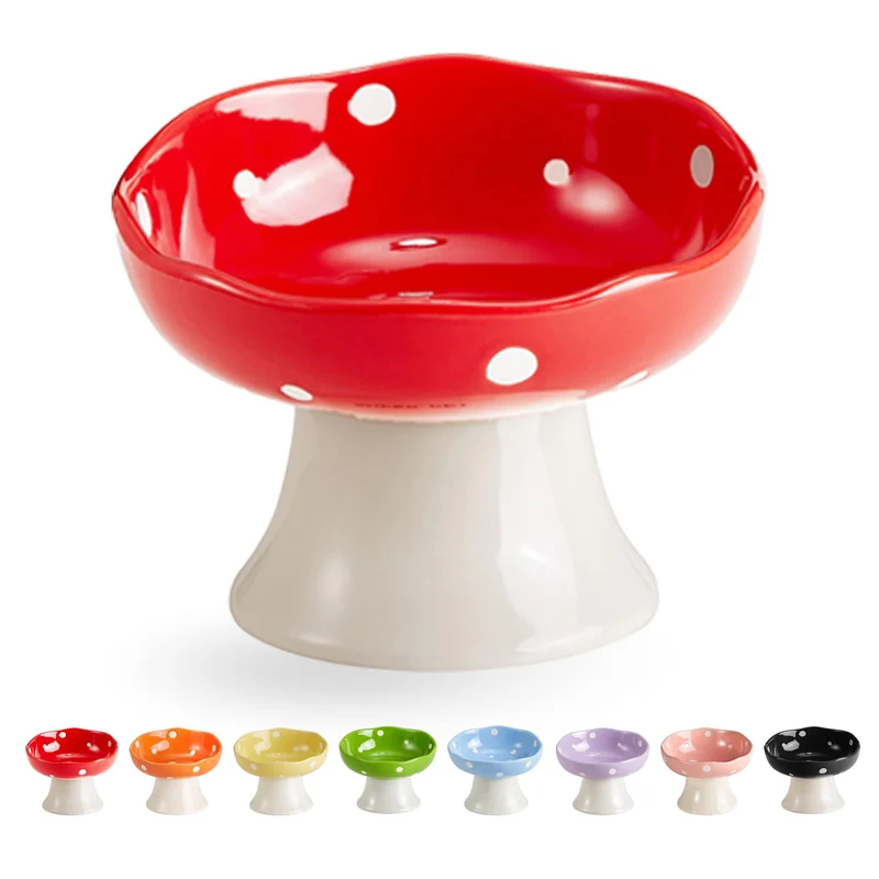 TRUNDISAN — Bol Chat Champignon Surélevé, Incliné, Anti-Vomissements, Lave-Vaisselle, Rouge