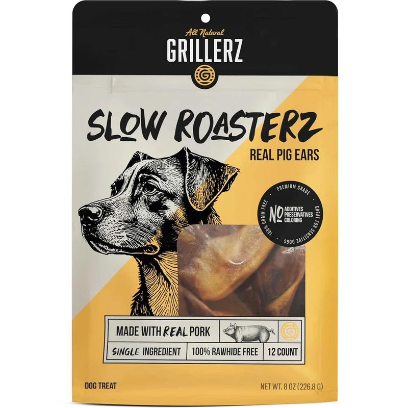 Grillerz Oreilles de Porc Réelles – 12 Pièces, Ingrédient Unique, Friandise Naturelle pour Chiens