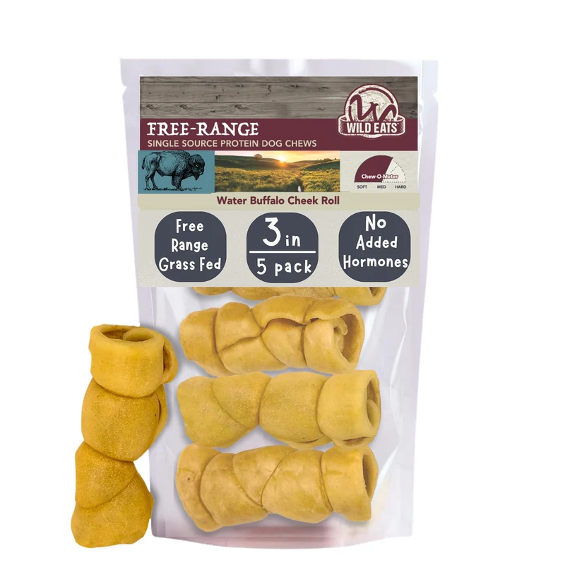 Wild Eats Rouleaux de Joue de Buffle Sans Peau 3 Pouces – Lot de 5