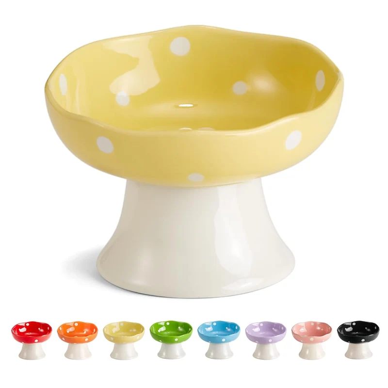 TRUNDISAN – Gamelle chat surélevée en céramique jaune, design champignon