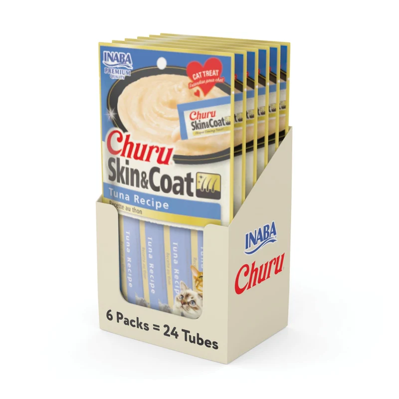 INABA Churu Purée Lickable pour Chat — Recette Thon, Oméga, Taurine et Vitamine E, 24 Tubes