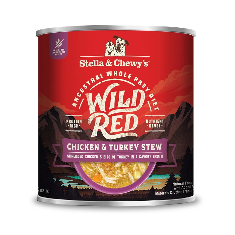 Stella & Chewy's Wild Red – Ragoût humide pour chien au poulet et à la dinde, haute teneur en protéines, 6 boîtes de 283 g