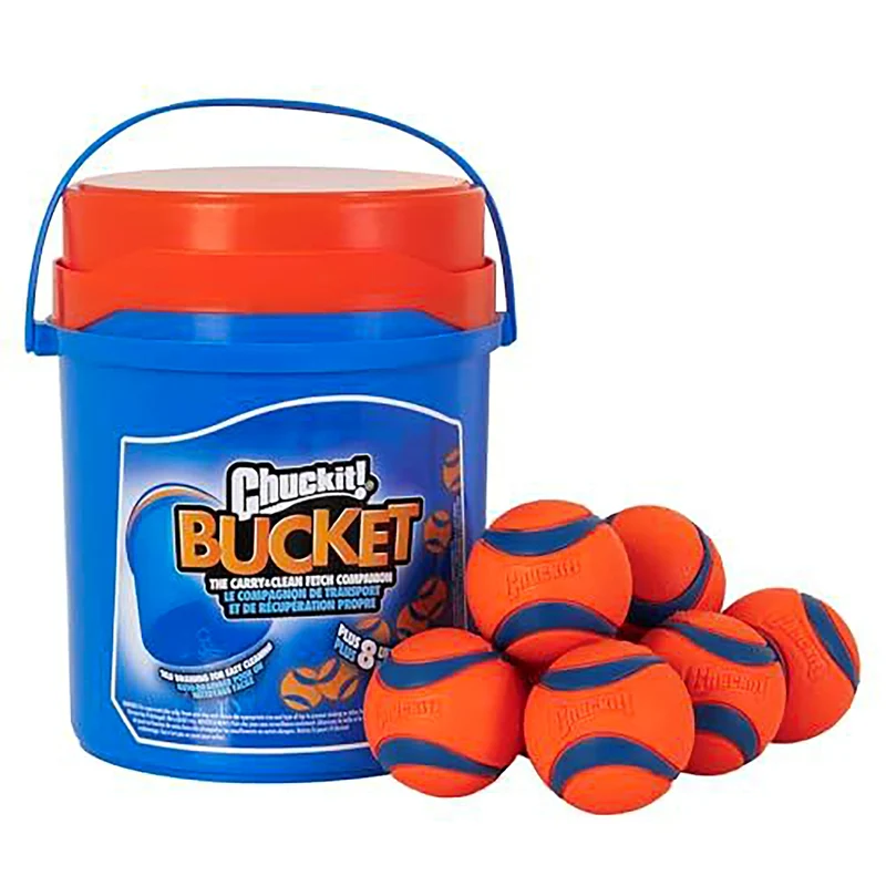 Chuckit! Ultra Ball – Lot de 8 Balles 2,5 pouces + Seau de Nettoyage | Jouets de Fetch pour Chiens 20–60 lb