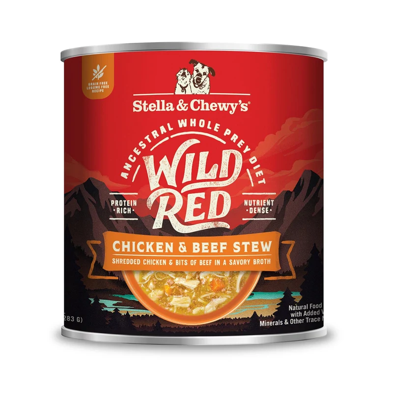 Stella & Chewy's Wild Red Stew – Poulet et Boeuf, 96% Protéine Animale, Sans Céréales, 10 oz – Pack de 6