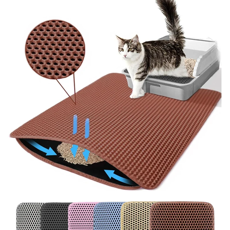 Petinstinct Tapis Litière Chat Extrаlarge 30x22 po – Double Couche Honeycomb, Anti-Dérapant et Étanche, Brun