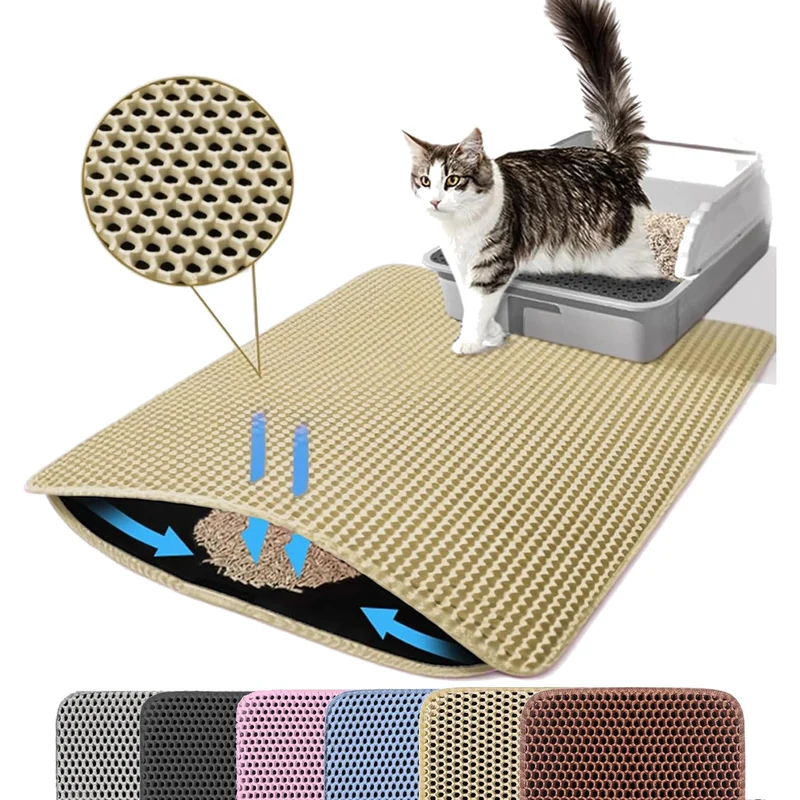 Petinstinct Tapis Litière Extra Large 30x22 po – Nid d’Abeille Double Couche Beige