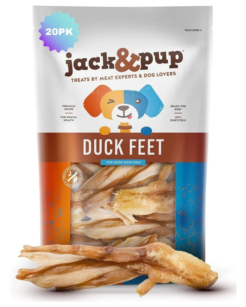 Jack&Pup Pattes de Canard – Collation 100% naturelle déshydratée pour chiens (20 pièces), sans additifs