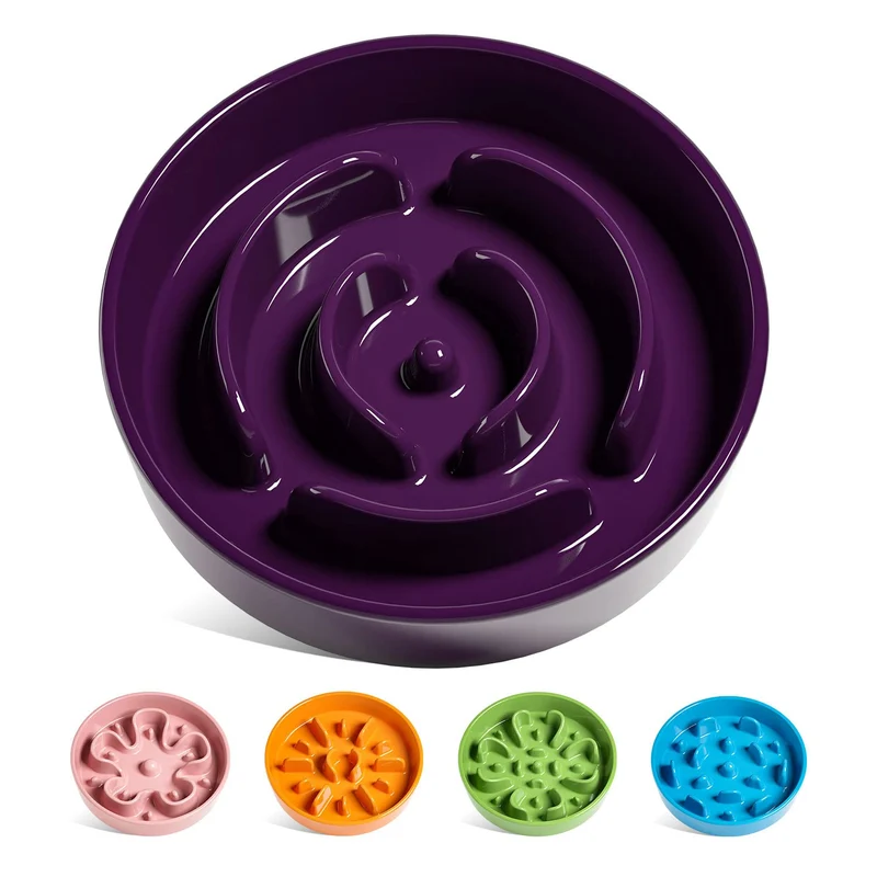 LE TAUCI Bol Lent en Céramique pour Chiens – 1,5 Tasse, Labyrinthe Violet