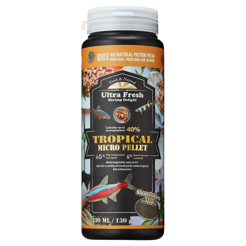 Ultra Fresh Tetra – Nourriture pour Poissons Tropicaux, Micro-Pellets 0,6 mm, Ingrédients Naturels, Crevettes Sauvages, Spiruline, Couleur Naturelle, Micro Pellet Tropical 4,6 oz
