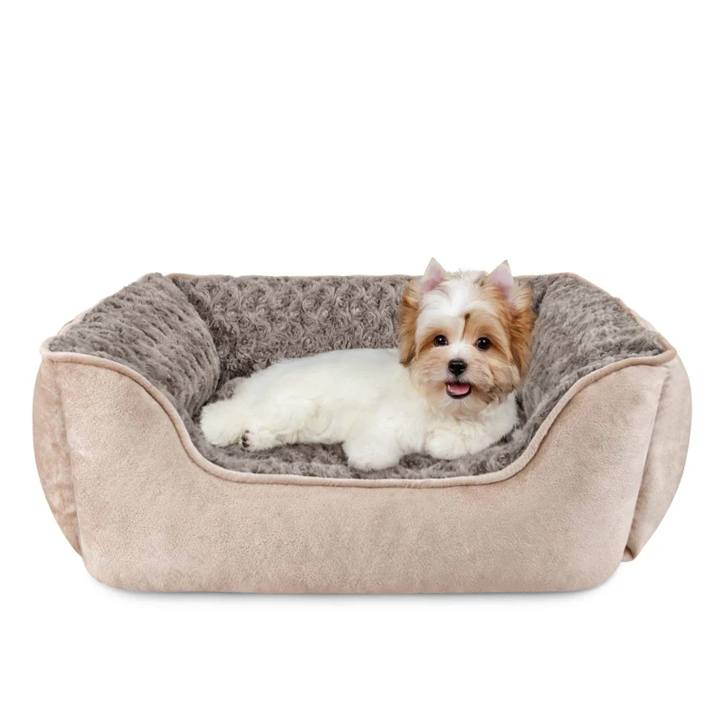 JOEJOY Lit Chien Rectangulaire Orthopédique Beige — Confort Durable, Lavable, Anti-Dérapant, Tailles Multiples