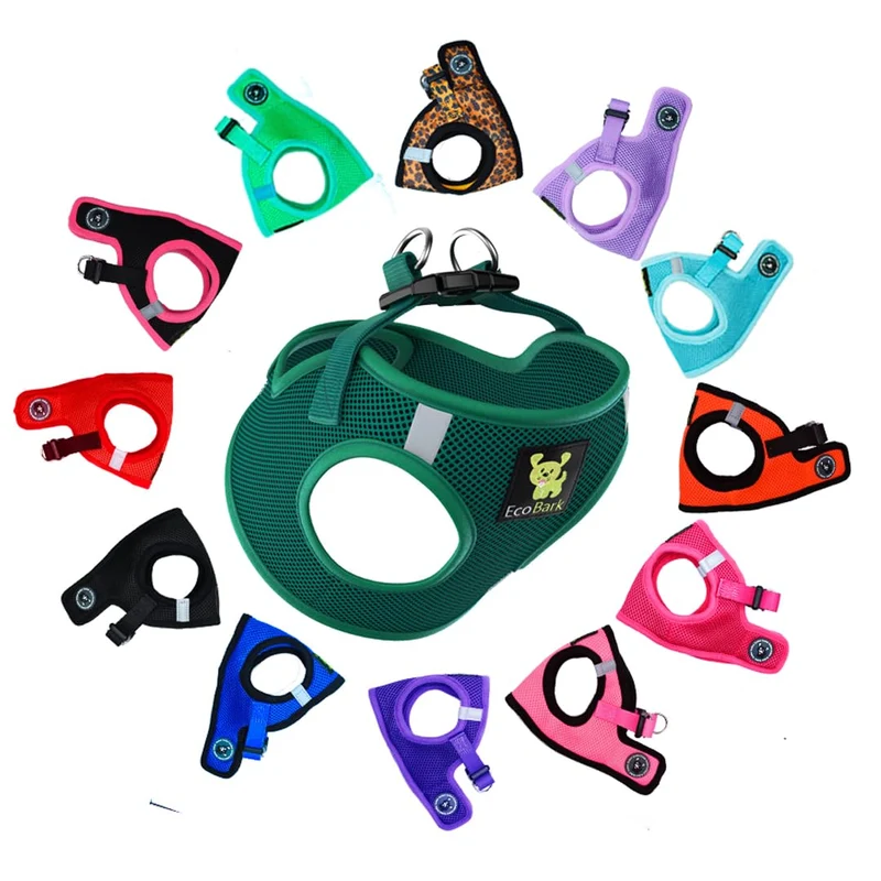 EcoBark Harnais d'enfilage pour chiens miniatures – Harnais en maille douce Vert forêt XS/XXS, réfléchissant et ajustable