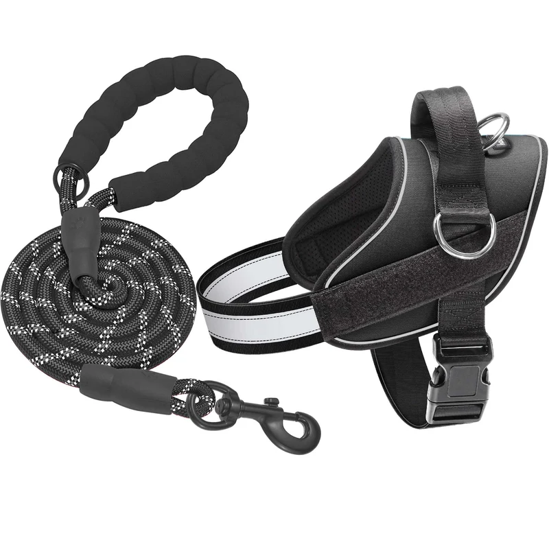 Harnais Haapaw Essentiel pour Chien Puissant – Sans Tir, 3 Attaches, Réfléchissant et Rembourré (L, Noir)