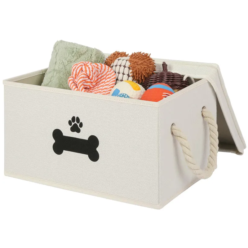 GreenPetopia Panier à Jouets pour Chien avec Couvercle – Rangement Pliable Beige