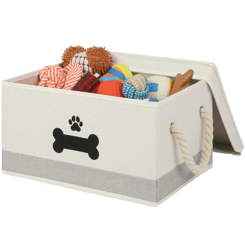 GreenPetopia Panier pour Jouets de Chien avec Couvercle – Beige & Gris