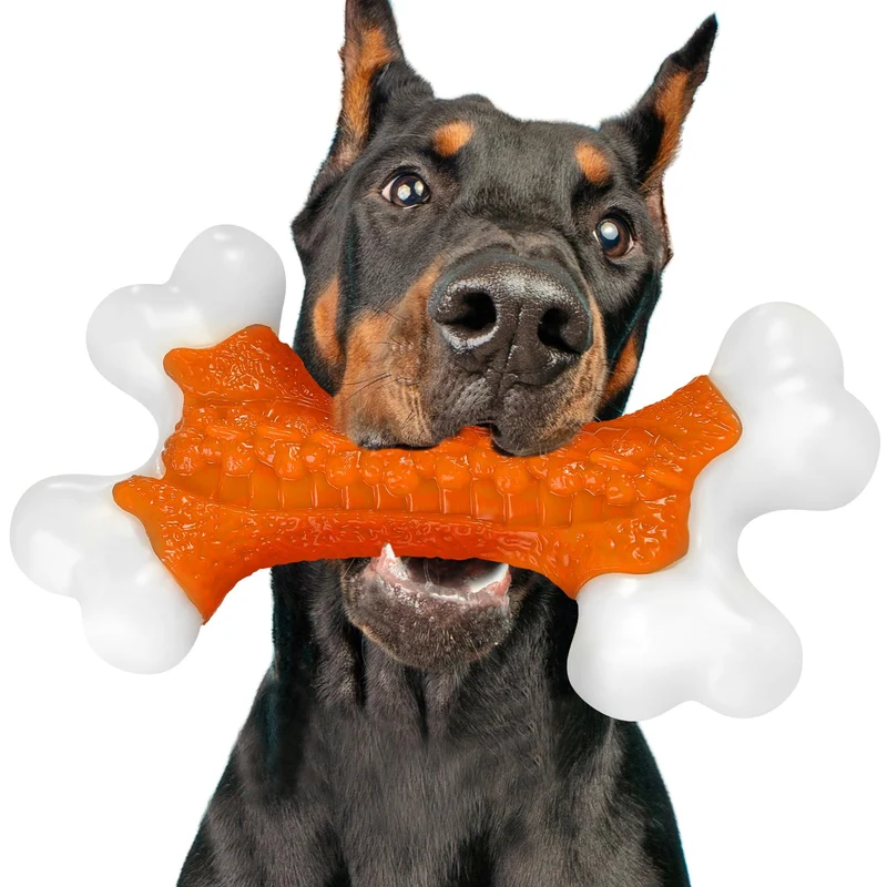 Kseroo: Os en Nylon Incassable 8 pouces — Jouet Dentaire Orange au Goût Beurre d'Arachide pour Grands Chiens