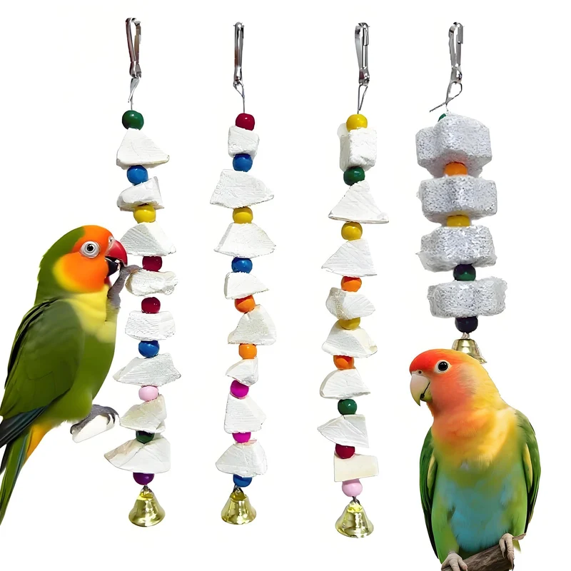 Jouets pour perroquets 4 pièces PRFOKEY – Calcium cuttlebone et pierre de meulage