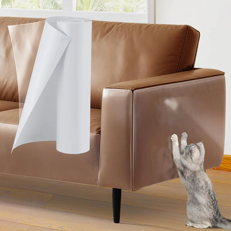 Acostop Protecteur Anti-Rayures Transparent pour Canapé en Cuir – Découpable, Sans Clous