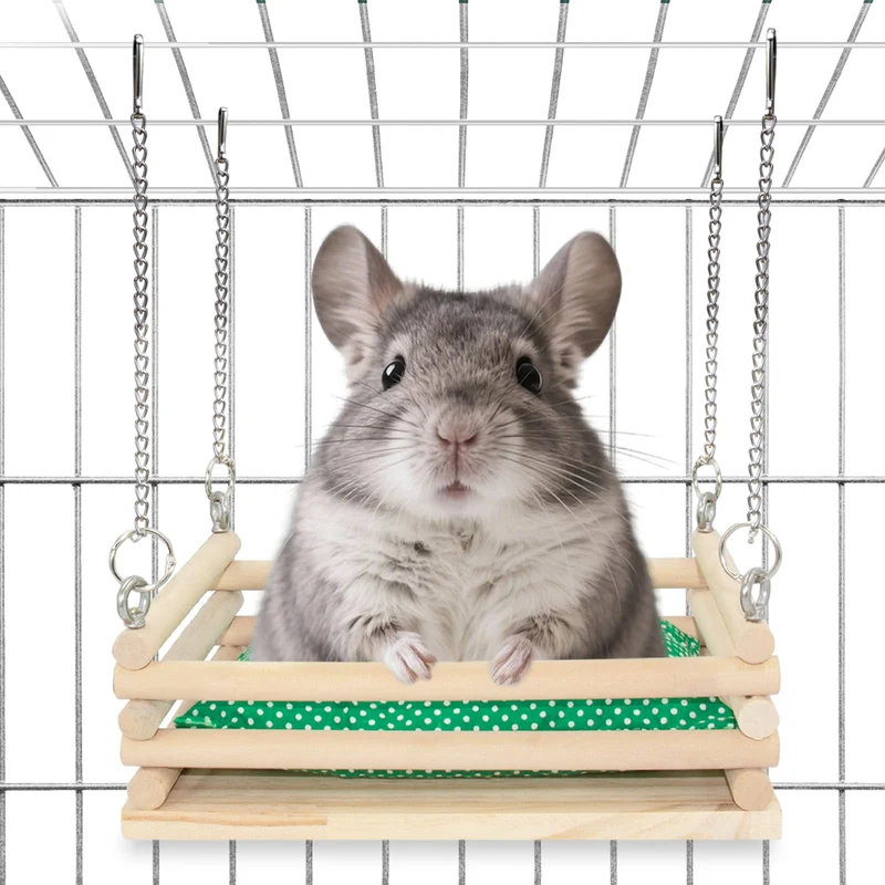 Jevnd Hamac en Bois pour Chinchilla avec Coussin Doux – Accessoires de Cage et Plateformes