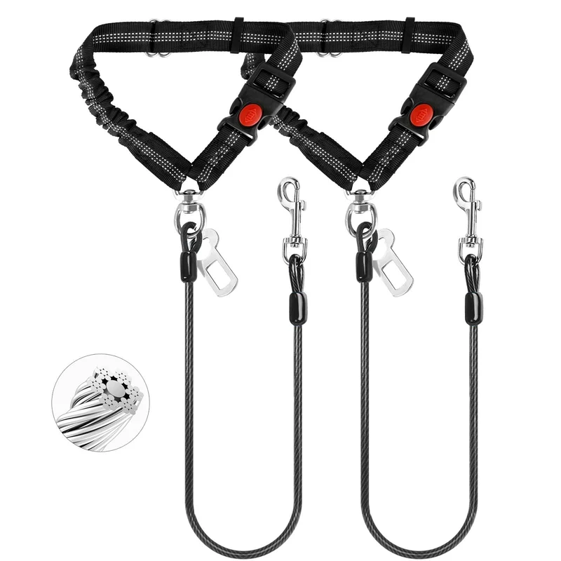 Giiyoe Ceinture de sécurité pour chien — 2 en 1, anti-mordure, harnais voiture robuste