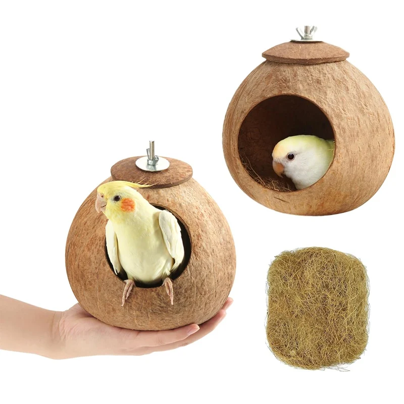 AHBLQD Nid d'oiseau coco naturel — 2 pièces pour cage et petits animaux